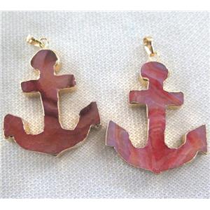 agate pendant, red, anchor, gold plated, approx 40-50mm