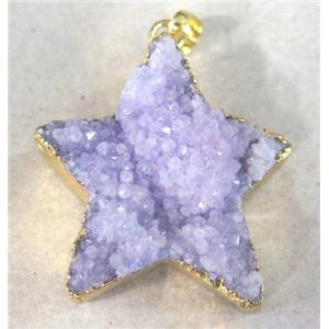 purple quartz druzy star pendant, approx 25-35mm
