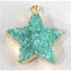 green quartz druzy star pendant, approx 25-35mm