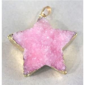 pink quartz druzy star pendant, approx 25-35mm