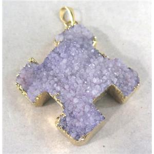 purple quartz druzy cross pendant, approx 25-35mm