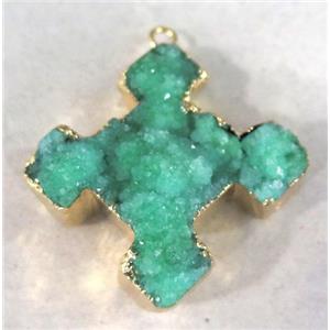 green quartz druzy cross pendant, approx 25-35mm