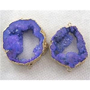 agate druzy slice connector, purple, freeform, gold plated, approx 20-40mm