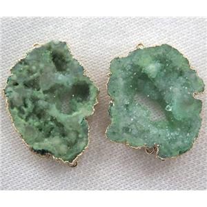 druzy agate slice connector, green, freeform, gold plated, approx 20-40mm