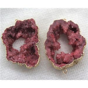 red druzy agate slice connector, freeform, gold plated, approx 20-40mm