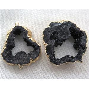 black druzy agate connector, freeform slice, gold plated, approx 20-40mm