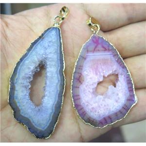 druzy agate pendant, slice, freeform, mixed color, approx 20-45mm