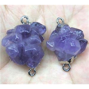 cluster Amethyst point connector, freeform, platinum plated, approx 10-30mm