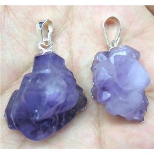 cluster Amethyst point pendant, freeform, silver plated, approx 10-30mm