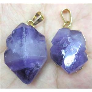 cluster Amethyst point pendant, freeform, gold plated, approx 10-30mm