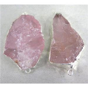 Rose Quartz Connector, freeform, silver plated, approx 15-40mm