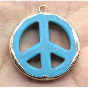 turquoise pendant, peace sign, approx 30mm dia