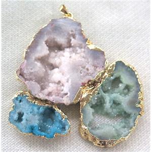 agate druzy slice pendant, freeform, mixed color, approx 30-120mm