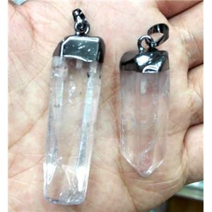 clear quartz pendant, stick, black, approx 25-40mm