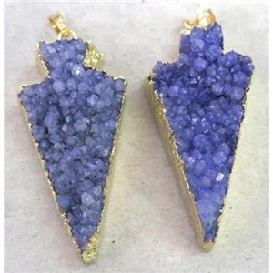 purple druzy quartz pendant, arrowhead, approx 20-50mm