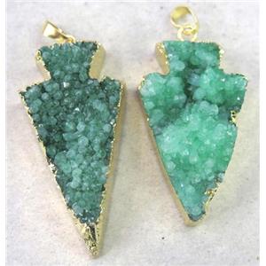 druzy quartz pendant, arrowhead, green, approx 20-50mm