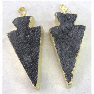 druzy quartz pendant, arrowhead, black, approx 20-50mm