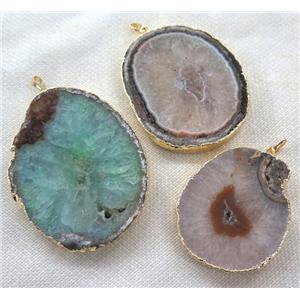 druzy agate slice pendant, freeform, mix color, approx 20-60mm