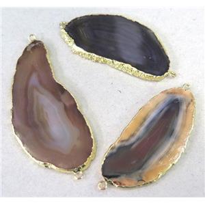 Agate slice connector, freeform, mixed color, approx 20-60mm