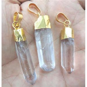 clear quartz pendant, stick, gold plated, approx 6-20mm