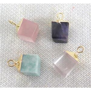 mixed gemstone pendant, cube, approx 12x12mm