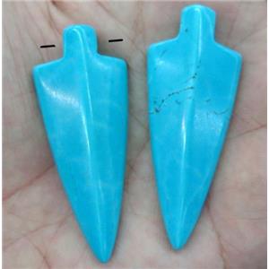 blue turquoise arrowhead pendant, dyed, approx 22x55mm