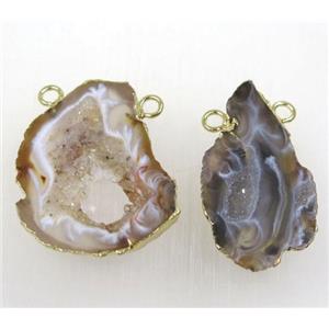 agate druzy pendant with 2holes, freeform slice, gold plated, approx 20-45mm