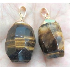 tiger eye stone pendant, faceted freeform, gold plated, approx 10-30mm