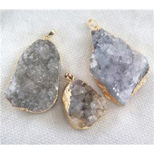 druzy agate pendant, freeform, gold plated, approx 20-50mm