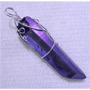 wire wrapped amethyst stick pendant, approx 25-70mm length