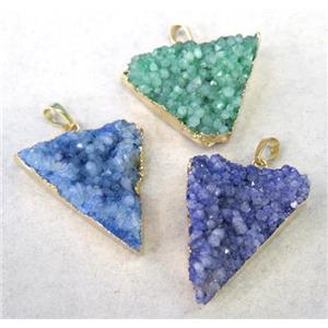 druzy quartz triangle pendant, mix color, gold plated, approx 20-35mm
