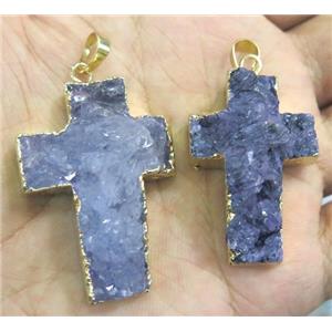 agate druzy pendant, cross, gold plated, approx 20-50mm