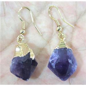 purple amethyst earring, gold plated, approx 12-18mm