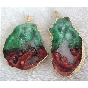 agate druzy slice pendant, freeform, gold plated, approx 20-70mm