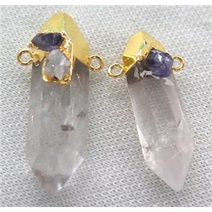 clear quartz bullet pendant with gems, freeform, approx 20-50mm