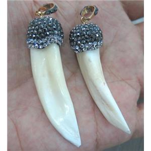 white wolftooth pendant paved rhinestone, horn, approx 30-60mm