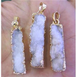 white druzy pendant, quartz, rectangle, mixed color, gold plated, approx 10-45mm