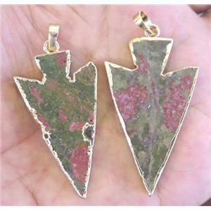 unakite arrowhead pendant, gold plated, approx 20-60mm