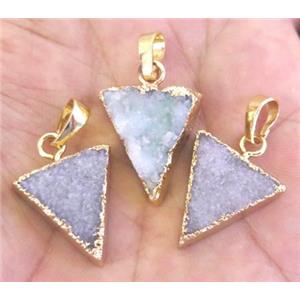 white quartz druzy triangle pendant, gold plated, approx 14-20mm
