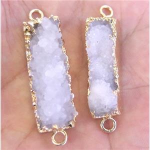 white druzy connector, quartz, rectangle, gold plated, approx 10-40mm