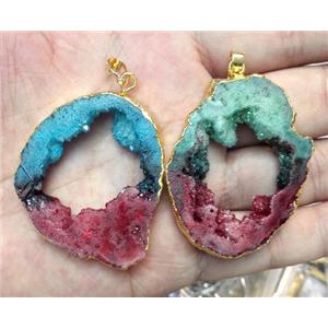 agate druzy slice pendant, freeform, mixed color, approx 25-50mm