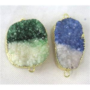 druzy quartz connector, freeform, mixed color, gold plated, approx 15-30mm