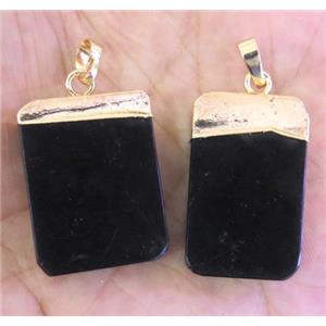 black onyx pendant, rectangle, gold plated, approx 20-30mm