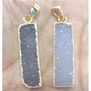 AA-grade agate druzy pendant, rectangle, gold plated, approx 10-40mm
