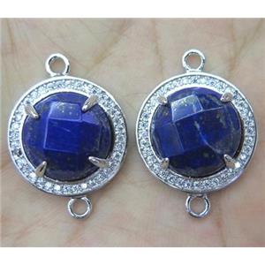 Lapis Lazuli connector with rhinestone, round, approx 20mm dia