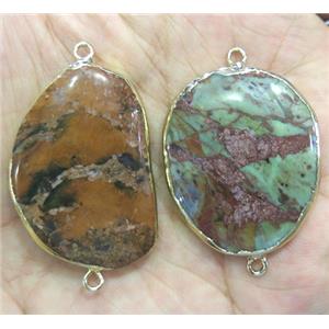 Ocean Jasper connector, freeform, gold plated, approx 20-30mm