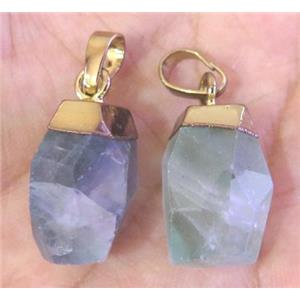 Fluorite pendant, freeform, gold plated, approx 10-18mm