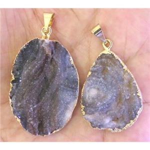 agate druzy pendant, mixed shape, gold plated, approx 15-40mm
