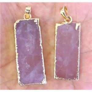rose quartz rectangle pendant, gold plated, approx 10-40mm