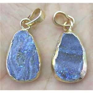 druzy agate teardrop pendant with AB-Color, approx 13-20mm